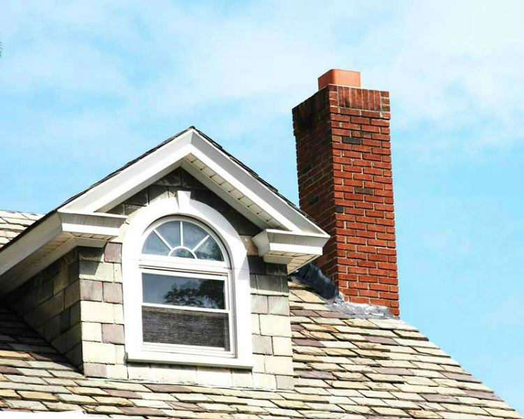 brick chimney on roof