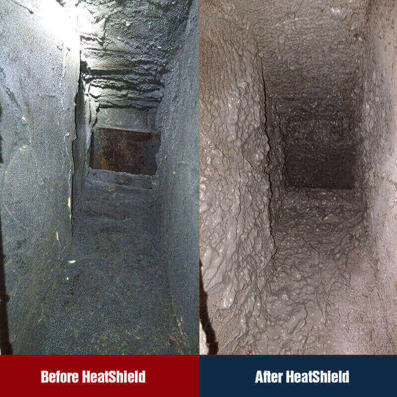View looking down into chimney flue before and after Heatshield installation #2
