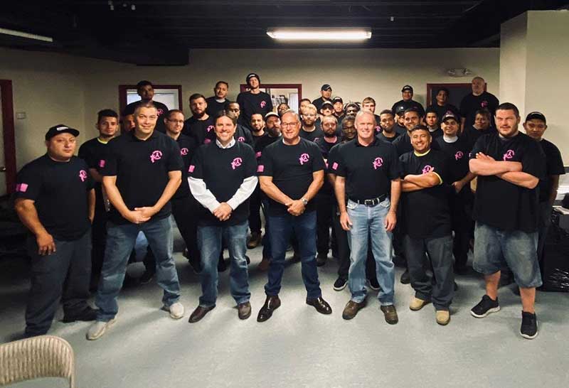 Winstons Chimney Staff wearing Sweep Away Cancer Shirts - Oct 2019