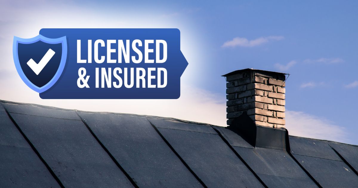 original infographic with a masonry chimney next to a "licensed and insured" sticker original infographic with a masonry chimney next to a "licensed and insured" sticker