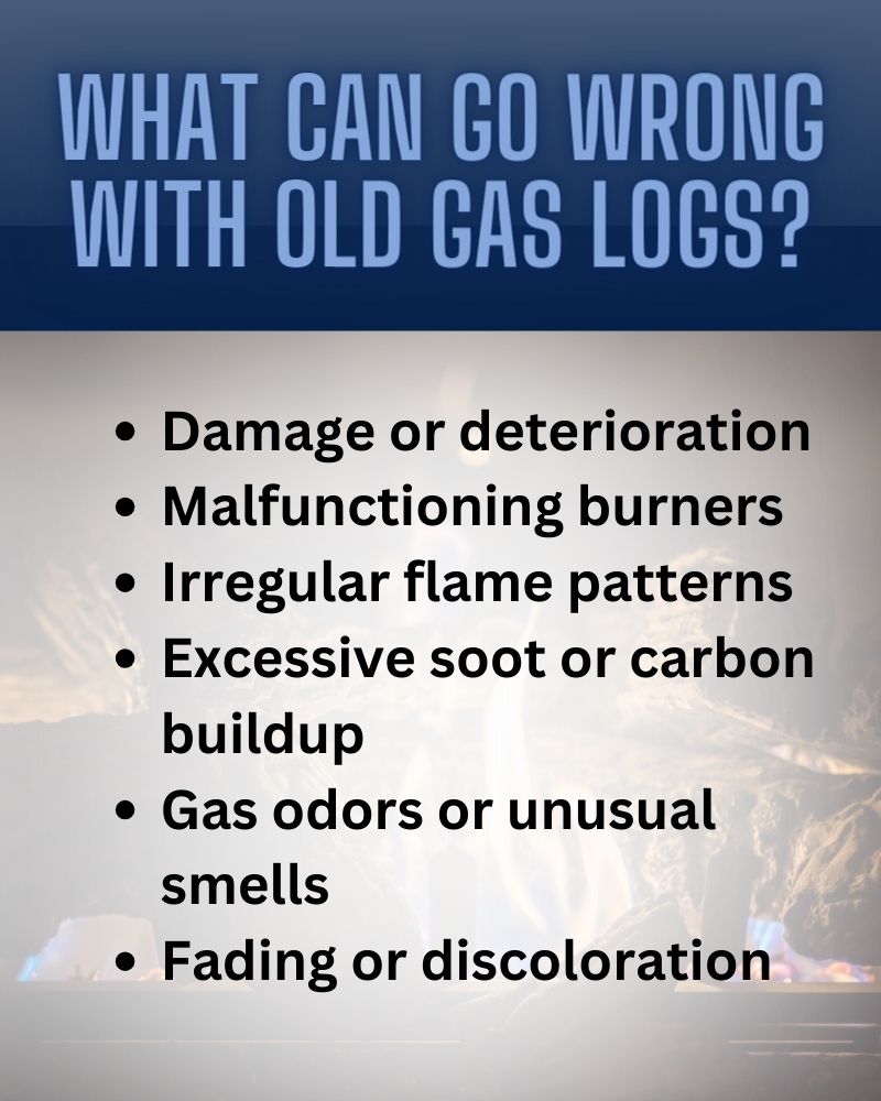 original infographic asking "What Can Go Wrong With Old Gas Logs?"